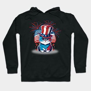 Happy 4th of July Patriotic Cat American Flag Meowica Cute Hoodie